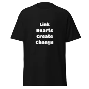 Link Hearts Create Change T-Shirt | Classic Crew Tee (White Ink)