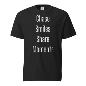 Chase Smiles Share Moments T-Shirt | Washed Heavy Tee (White Ink)