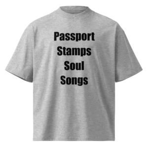 Passport Stamps Soul Songs T-Shirt | Organic High-Neck Oversize (Black Ink)